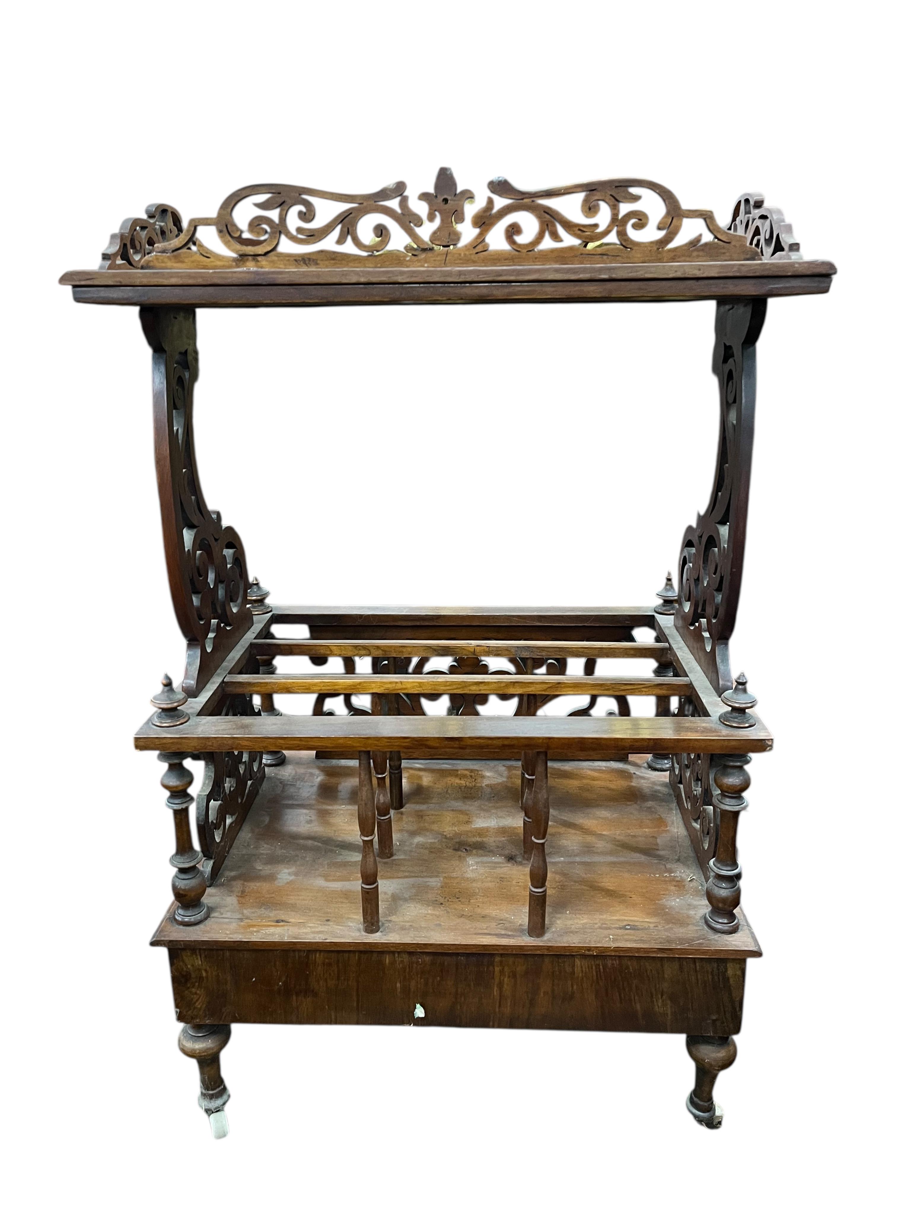 A Victorian inlaid walnut music Canterbury, width 56cm, depth 40cm, height 89cm